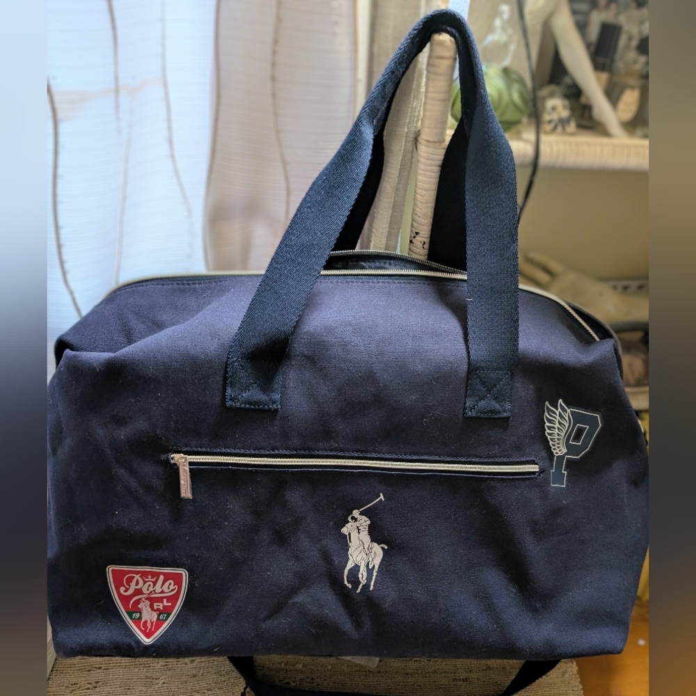 Polo Ralph Lauren Canvas Patch Duffle Bag, Varsity Heritage Patch Weekender Navy